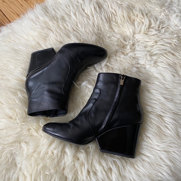 Robert Clergerie Black Toots Leather Wedge Ankle Boots 37 - Picture 5 of 16